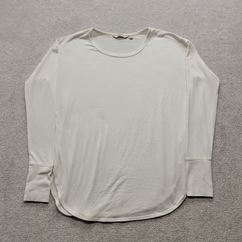 Athleta Womens Medium White Long Sleeve Tunic Top Thumbholes Curved Hem